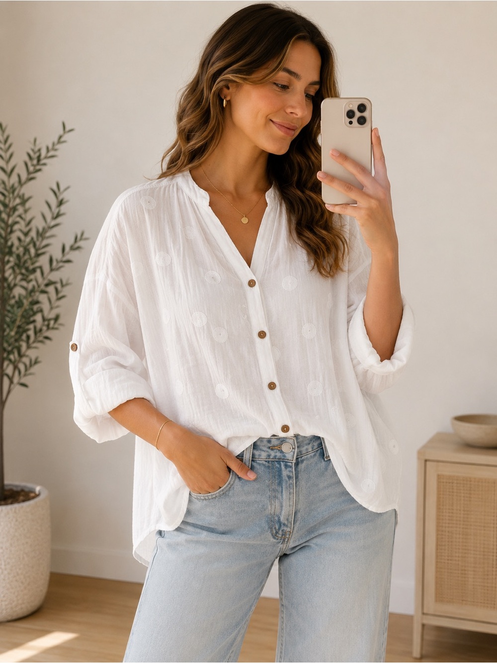 White Button-Down Linen Blend Shirt